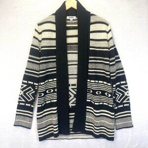 BB Dakota Open Cardigan Sweater Womens XS Beige Black Aztec Boho Knit Fall Cozy